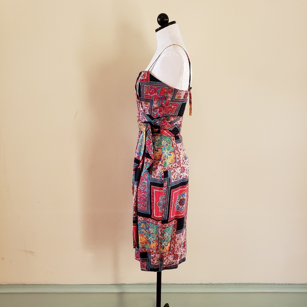 Vintage Floral Patchwork Midi Dress in Black, Red, Yellow, Green - Picture 2 of 8